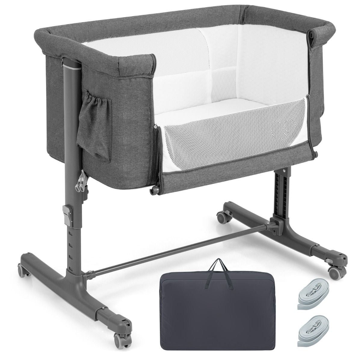 Culla per Bambini 3 in 1 Con 5 Livelli Di Altezza Regolabili Borsa Da Viaggio, Traversina per Bambini 4 Colori