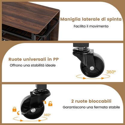 Set Tavolo Da Pranzo 3 Pezzi Con Ruote E Portabottiglie Da 6 Posti, Tavolo Da Cucina Estendibile Con 2 Sgabelli 4 Colori