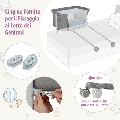 Culla per Bambini 3 in 1 Con 5 Livelli Di Altezza Regolabili Borsa Da Viaggio, Traversina per Bambini 4 Colori
