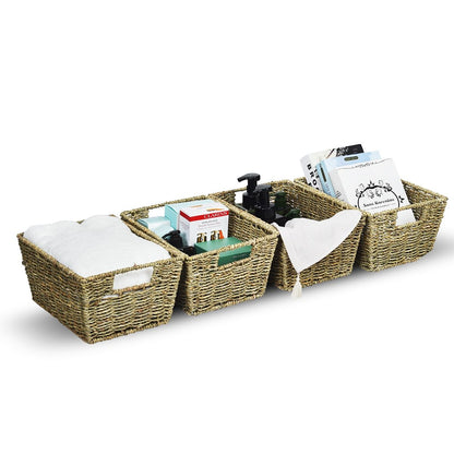 Set Di 4 Cestini in Seagrass Con Maniglie, Cestini Rettangolari in Seagrass Con Struttura in Ferro