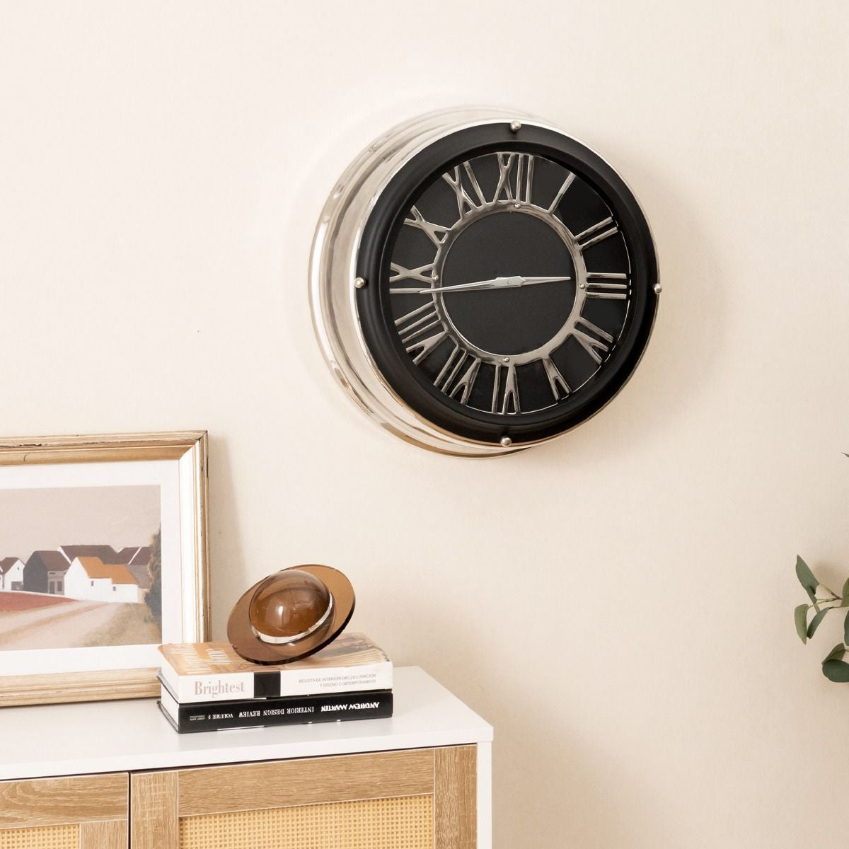 Orologio Da Parete Silenzioso Con Numeri Romani Copertura in Vetro, Orologio Da Muro Senza Ticchettio 2 Dimensioni