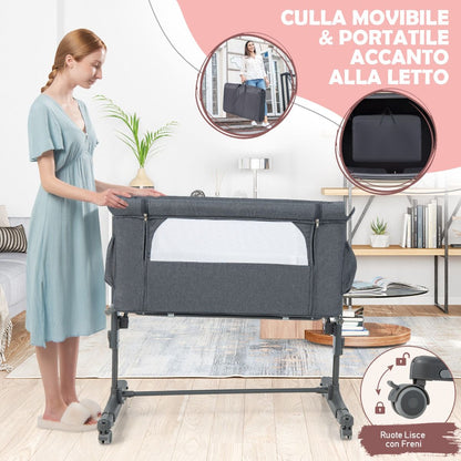 Culla per Bambini 3 in 1 Con 5 Livelli Di Altezza Regolabili Borsa Da Viaggio, Traversina per Bambini 4 Colori