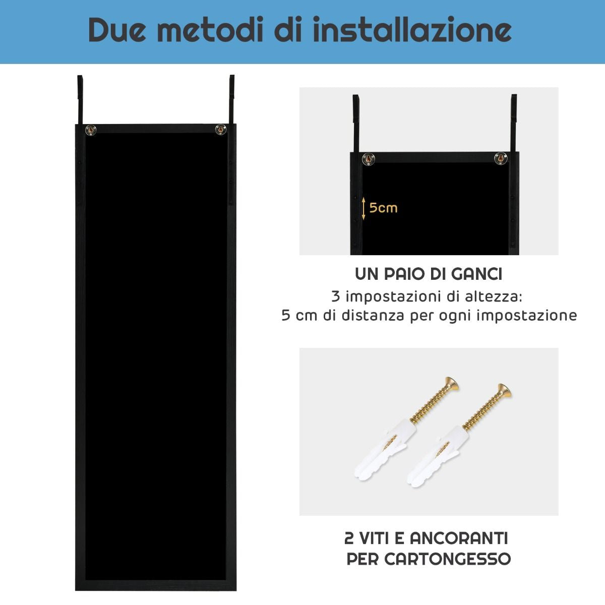 Specchio a Figura Intera Sulla Porta O Sul Muro, Specchio per Camera Da Letto Salone Spogliatoio 120X37Cm Nero