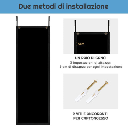 Specchio a Figura Intera Sulla Porta O Sul Muro, Specchio per Camera Da Letto Salone Spogliatoio 120X37Cm Nero