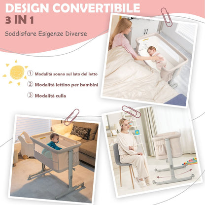 Culla per Bambini 3 in 1 Con 5 Livelli Di Altezza Regolabili Borsa Da Viaggio, Traversina per Bambini 4 Colori