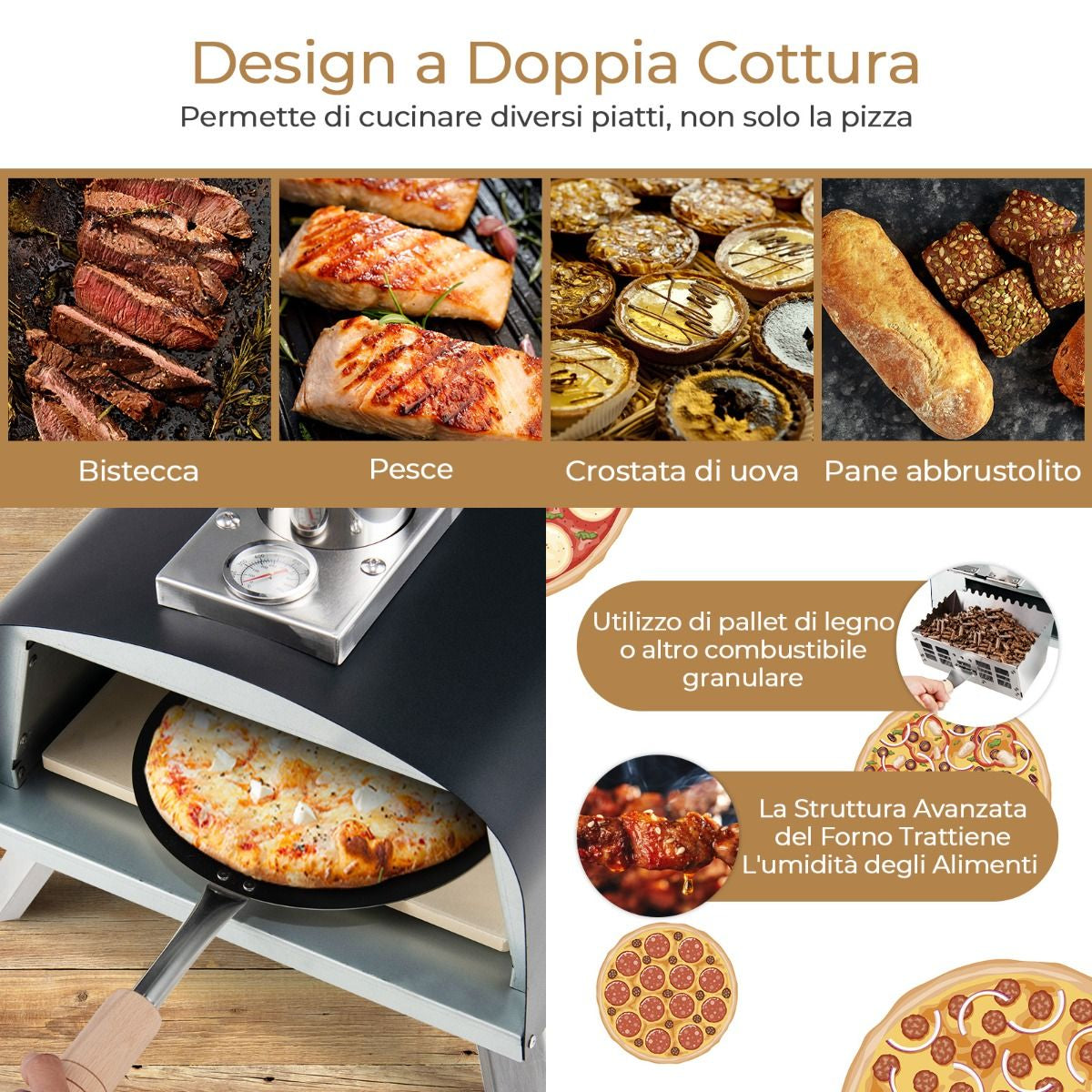 Forno per Pizza Portatile Con Pietra Refrattaria Parafuoco Gambe Pieghevoli, Forno in Acciaio Da Campeggio