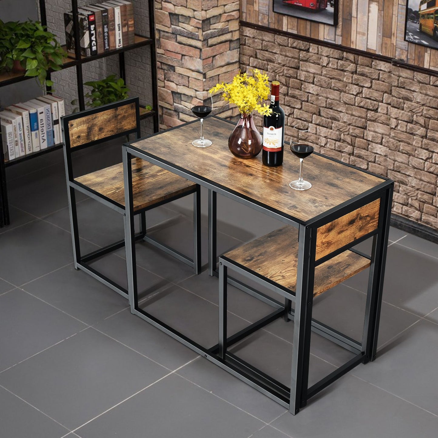 Set Da Pranzo Da 3 Pezzi Con Struttura Di Metallo, Tavolo Da Cucina Con 2 Sedie per Spazi Ridotti, Antico