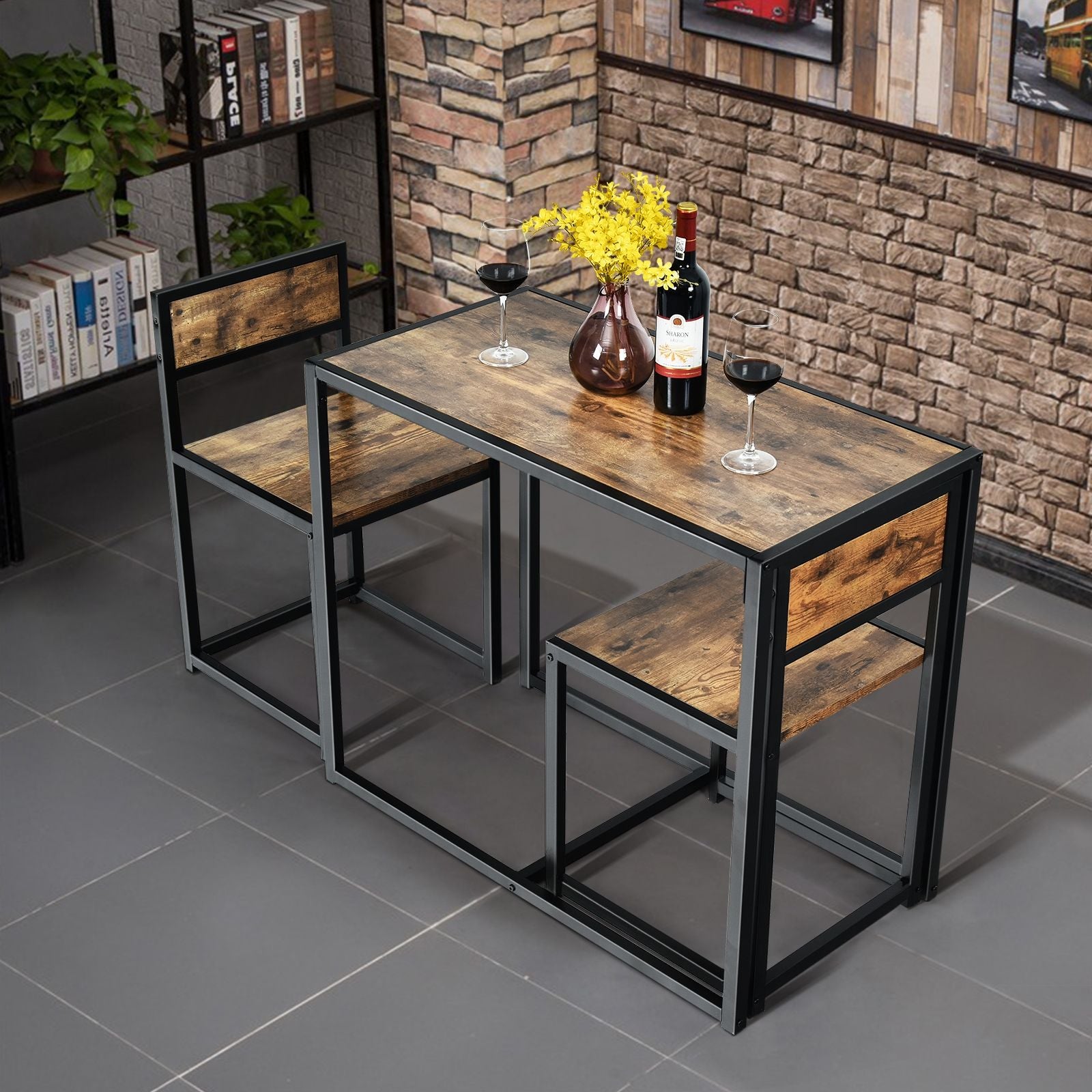 Set Da Pranzo Da 3 Pezzi Con Struttura Di Metallo, Tavolo Da Cucina Con 2 Sedie per Spazi Ridotti, Antico