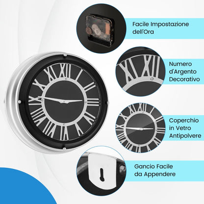 Orologio Da Parete Silenzioso Con Numeri Romani Copertura in Vetro, Orologio Da Muro Senza Ticchettio 2 Dimensioni