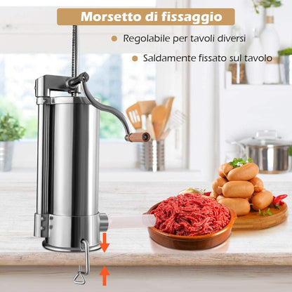 5Kg Macchina Insaccatrice per Salsicce in Acciaio Inox Manuale Con 6 Tubi Di Riempimento