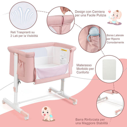 Culla per Bambini 3 in 1 Con 5 Livelli Di Altezza Regolabili Borsa Da Viaggio, Traversina per Bambini 4 Colori