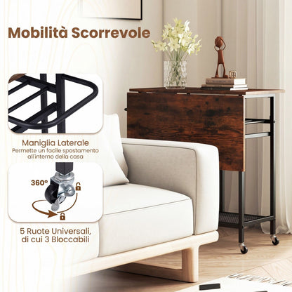 Set Tavolo Da Pranzo 3 Pezzi Con Ruote E Portabottiglie Da 6 Posti, Tavolo Da Cucina Estendibile Con 2 Sgabelli 4 Colori