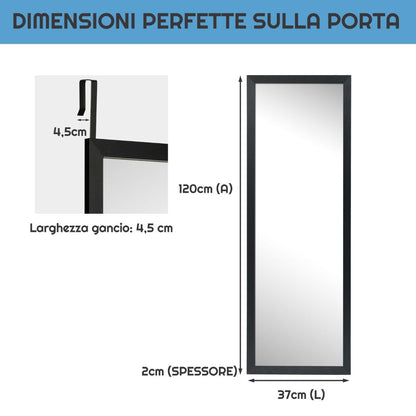 Specchio a Figura Intera Sulla Porta O Sul Muro, Specchio per Camera Da Letto Salone Spogliatoio 120X37Cm Nero