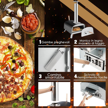 Forno per Pizza Portatile Con Pietra Refrattaria Parafuoco Gambe Pieghevoli, Forno in Acciaio Da Campeggio