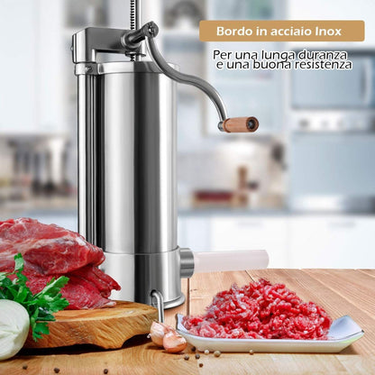 5Kg Macchina Insaccatrice per Salsicce in Acciaio Inox Manuale Con 6 Tubi Di Riempimento