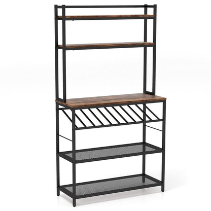 Scaffale Da Cucina a 6 Ripiani Con Portabottiglie 2 Ripiani in Rete, Scaffale Porta Microonde Alto Marrone Rustico