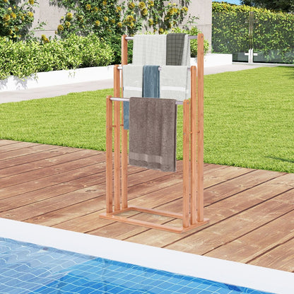 Porta Asciugamani in Legno Di Bambu Con 3 Barre in Acciaio Inox Da Terra 46X24X84Cm