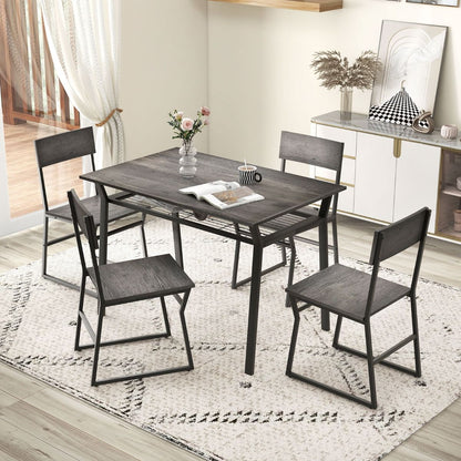 Set Da Tavolo Da Pranzo 5 Pezzi, Tavolo Da Cucina Con 4 Sedie Mensola Portaoggetti E Telaio in Metallo 2 Colori