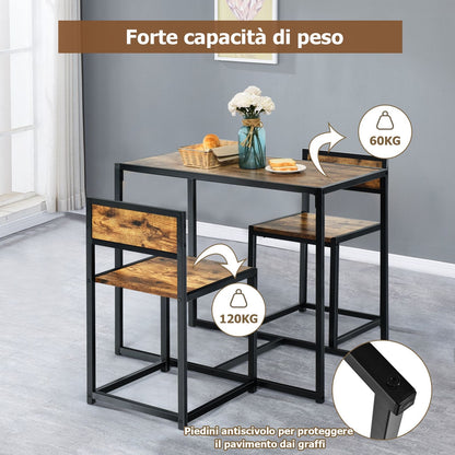 Set Da Pranzo Da 3 Pezzi Con Struttura Di Metallo, Tavolo Da Cucina Con 2 Sedie per Spazi Ridotti, Antico