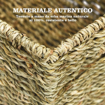 Set Di 4 Cestini in Seagrass Con Maniglie, Cestini Rettangolari in Seagrass Con Struttura in Ferro