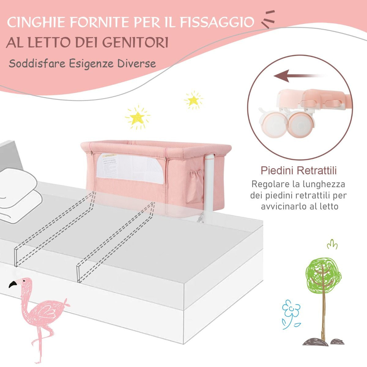 Culla per Bambini 3 in 1 Con 5 Livelli Di Altezza Regolabili Borsa Da Viaggio, Traversina per Bambini 4 Colori