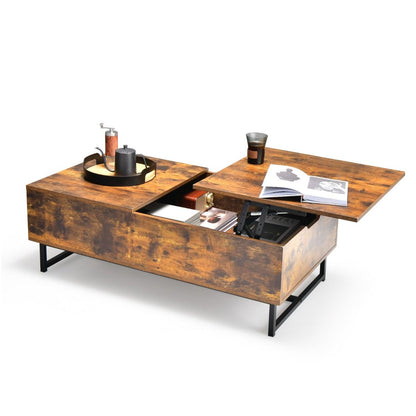 Tavolino Da Caffè 110Cm in Legno Con Ampi Scomparti Struttura in Metallo, Tavolino Da Tè per Soggiorno