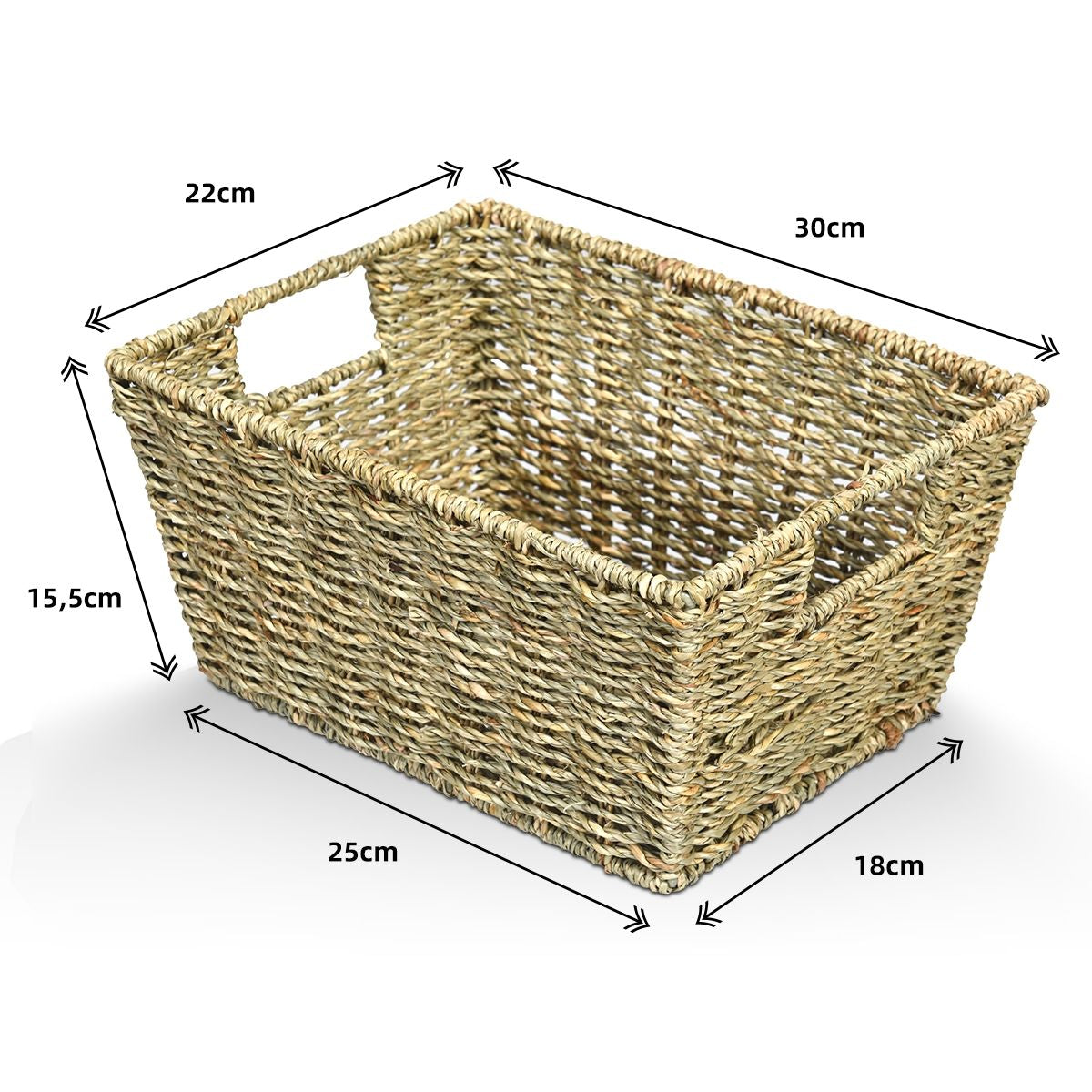 Set Di 4 Cestini in Seagrass Con Maniglie, Cestini Rettangolari in Seagrass Con Struttura in Ferro
