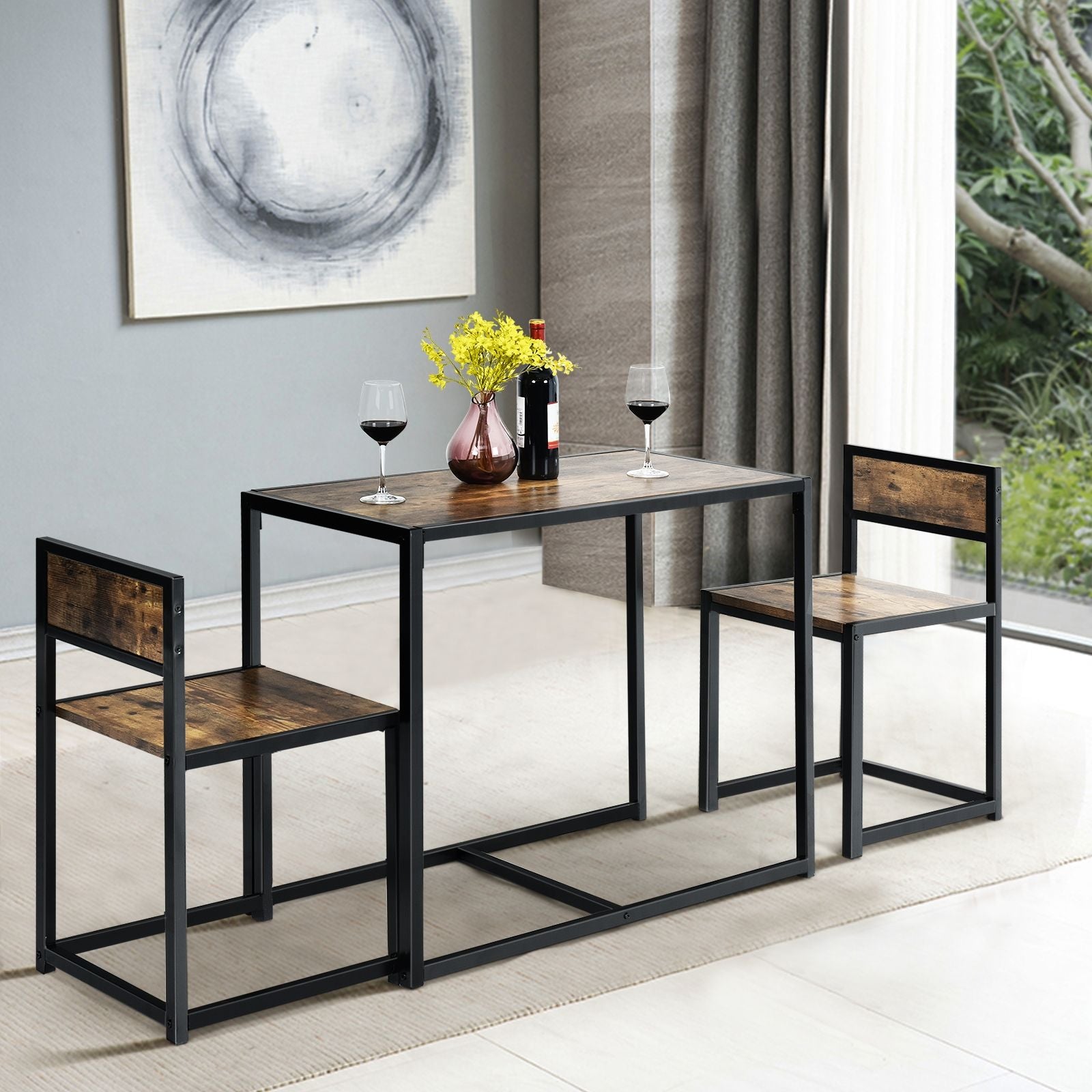 Set Da Pranzo Da 3 Pezzi Con Struttura Di Metallo, Tavolo Da Cucina Con 2 Sedie per Spazi Ridotti, Antico