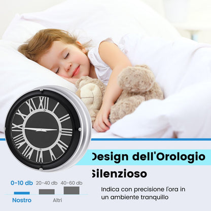 Orologio Da Parete Silenzioso Con Numeri Romani Copertura in Vetro, Orologio Da Muro Senza Ticchettio 2 Dimensioni