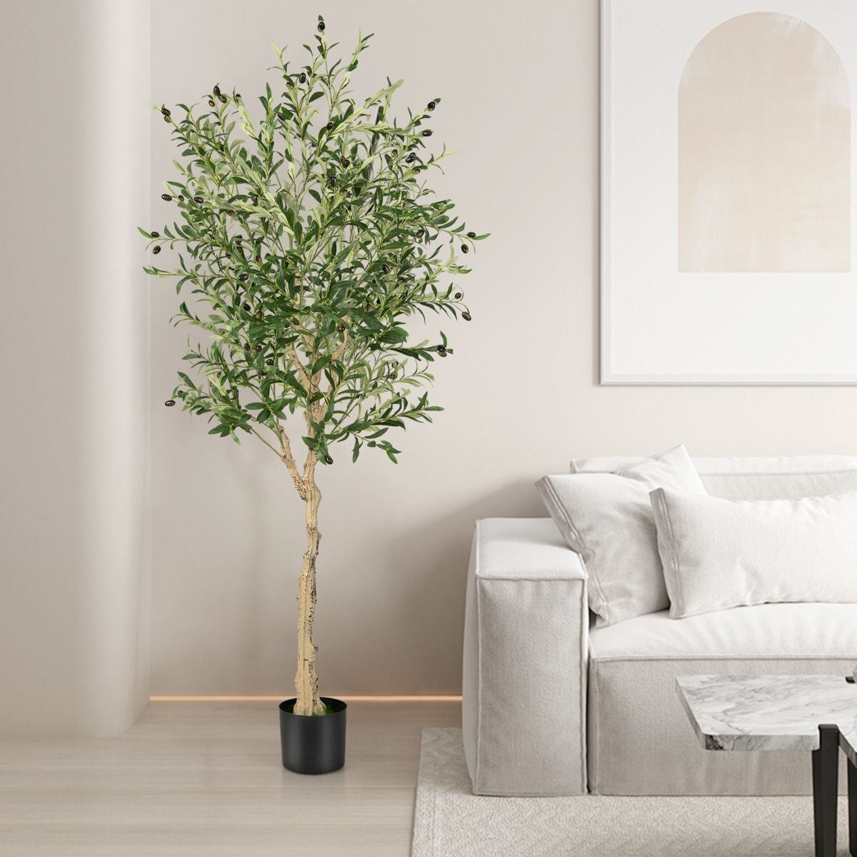 Ulivo Artificiale 182Cm Con 1296 Foglie 72 Frutti, Ulivo Finto in Vaso Di Cemento per Ufficio Casa