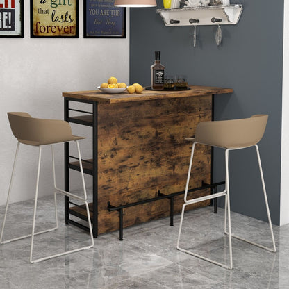 Isola Cucina Stile Industriale Con 3 Ripiani Aperti Portabottiglie E Porta Calici, Mobile Bar Con Poggiapiedi 2 Colori