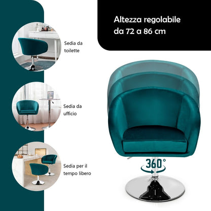 Sedia Da Bar Girevole in Velluto Con Schienale Rotondo Regolabile in Altezza, Sgabello per Ufficio Alto